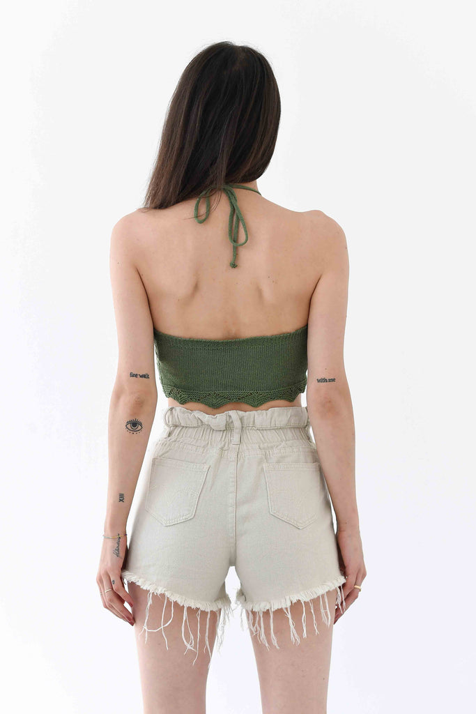 Crop top knitted con allacciatura verde militare - Tabloit.it