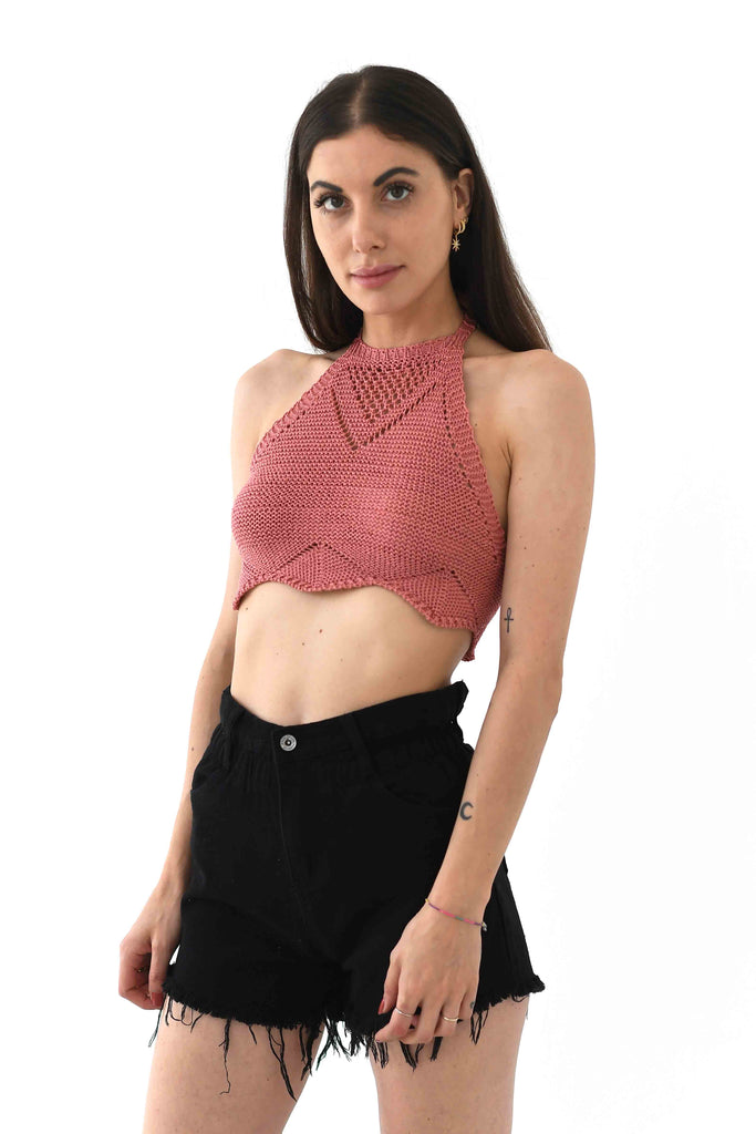 Crop top knitted rosa antico - Tabloit.it