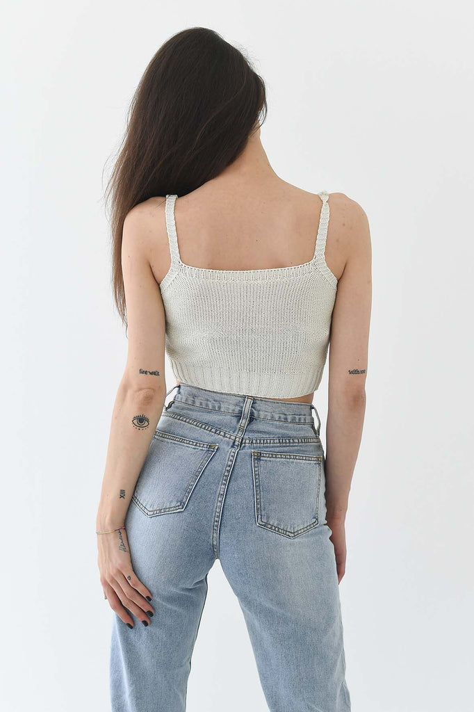 Knitted crop top con spalline ecrù  Tabloit.it