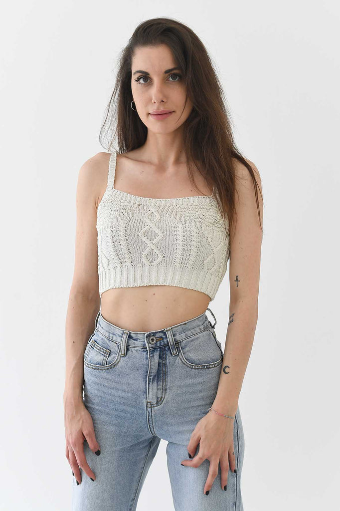 Knitted crop top con spalline ecrù  Tabloit.it