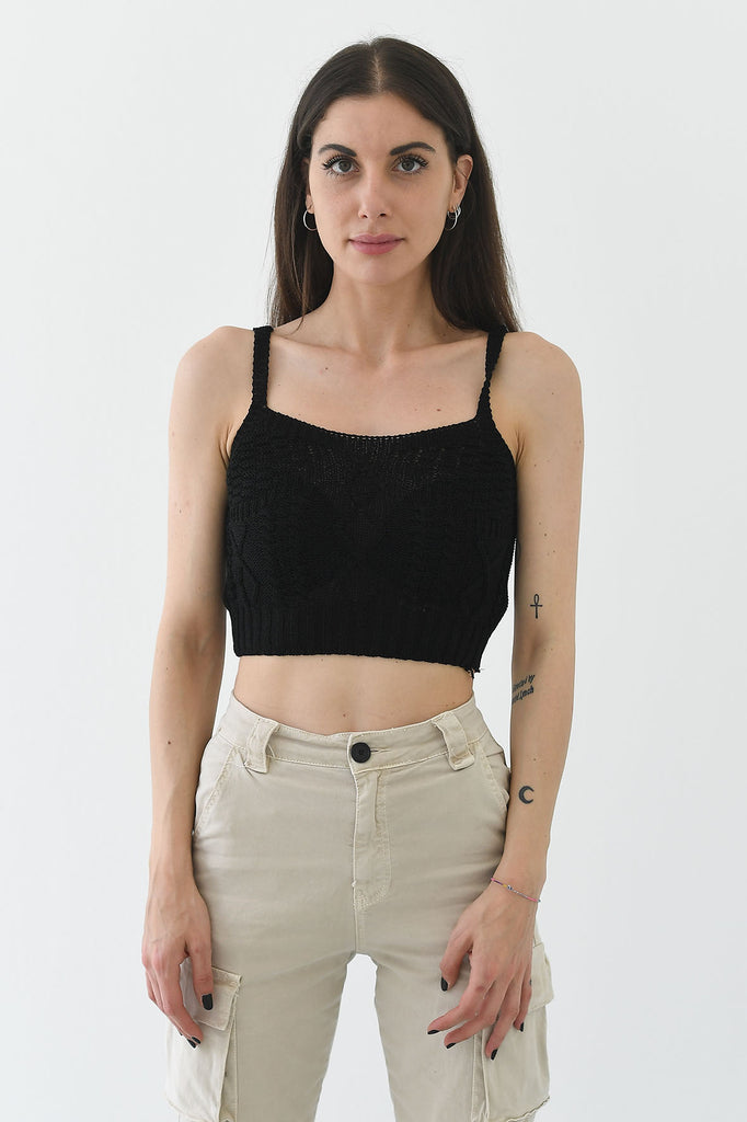 Knitted crop top con spalline nero  Tabloit.it