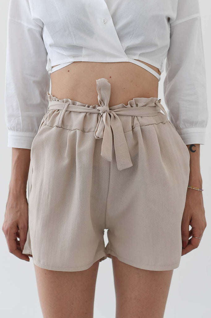Pantaloncini corti effetto lino beige - Tabloit.it