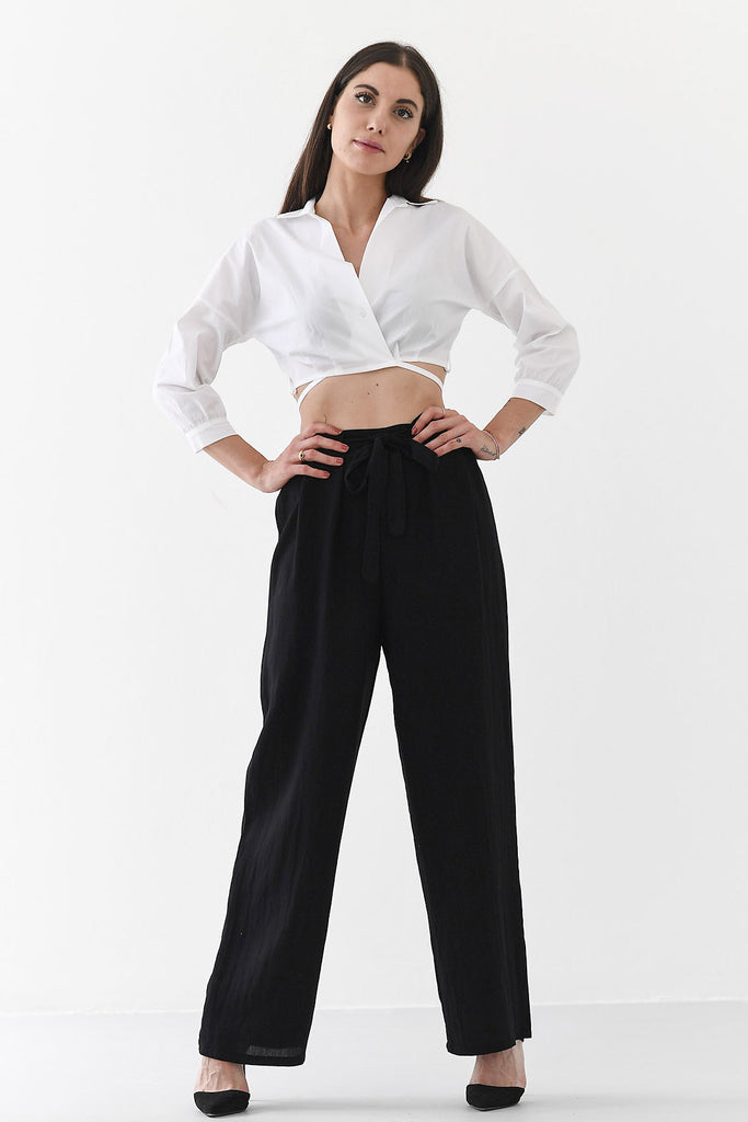 Pantalone a palazzo nero a vita alta - Tabloit.it