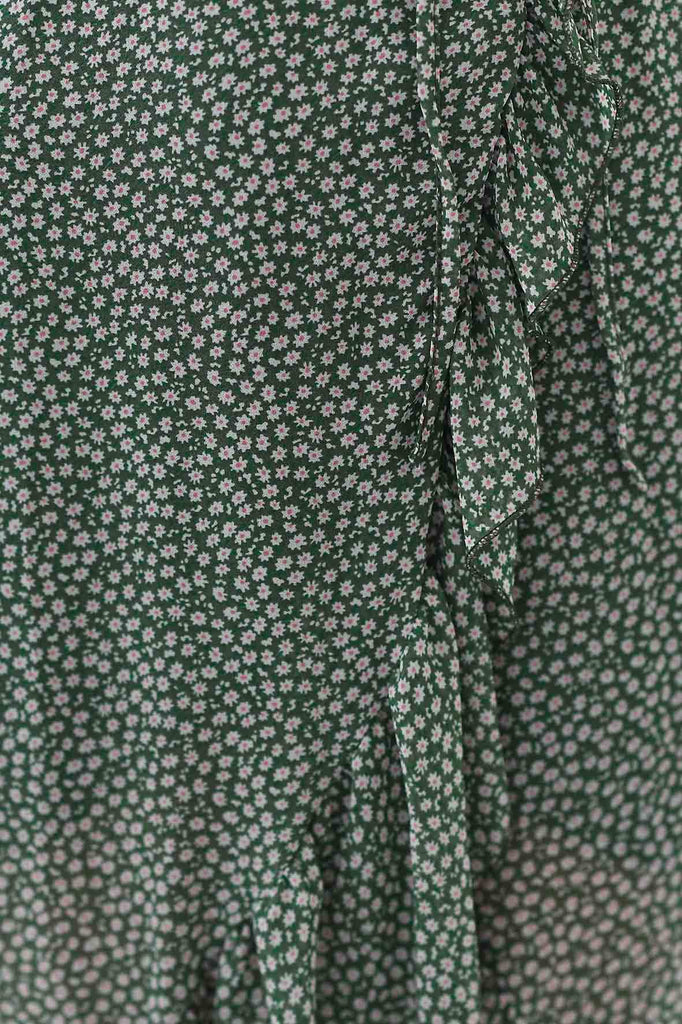 Vestito a portafoglio con volant  e stampa a fiori verde - Tabloit.it
