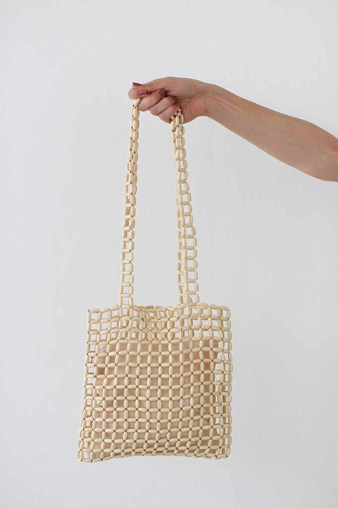 borsa in perline di legno con pochette interna - Tabloit.it