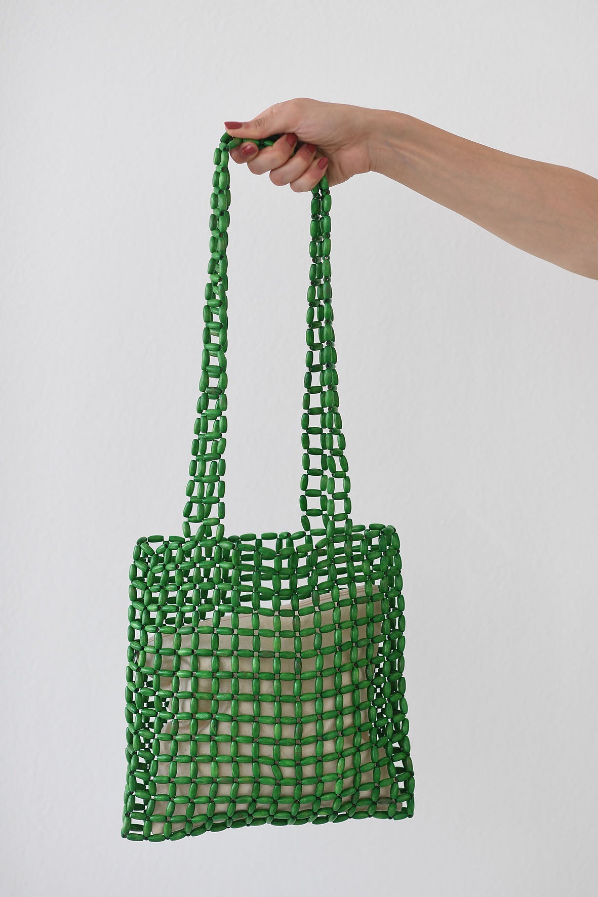 Borsa in perline di legno