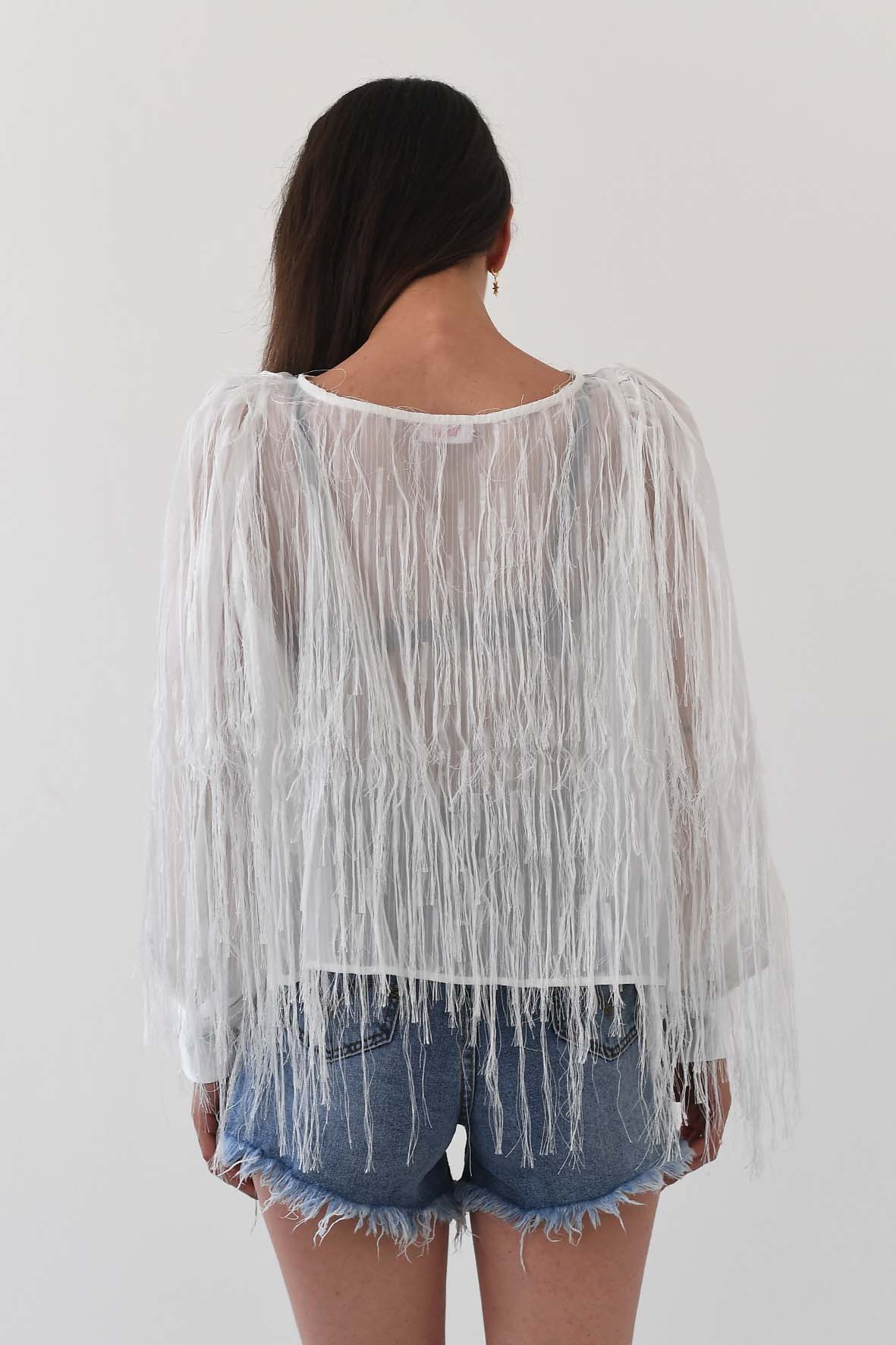 Maglia con frange sulle maniche outlet