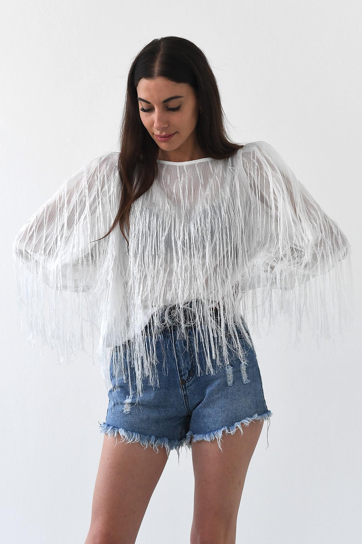 Maglia a maniche lunghe con frange – - Main Image